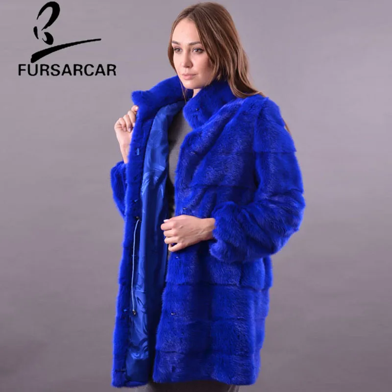 FURSARCAR норковая шуба пальто для холодной зимы Цвет красивый синий сапфир Для