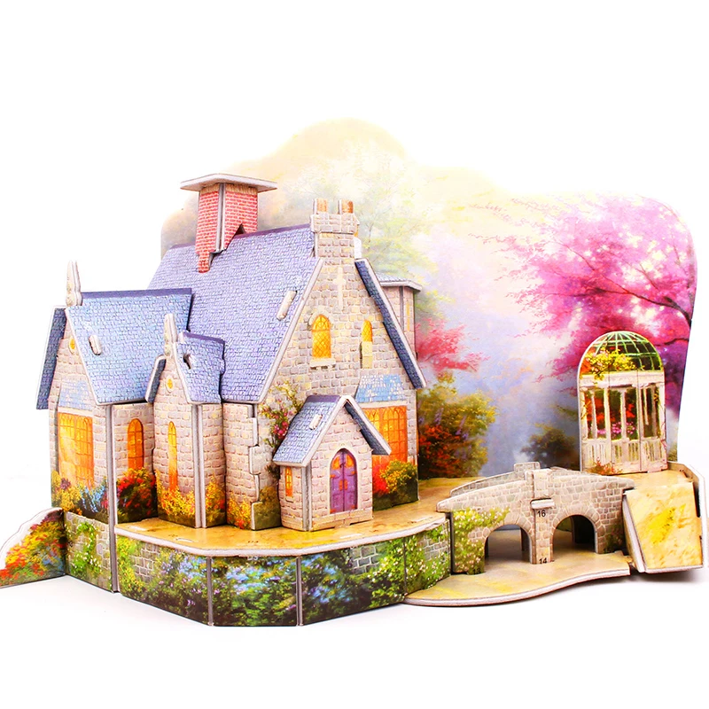 3D del rompecabezas DIY juguete del bebé chico Aprendizaje Temprano Castillo construcción patrón regalo para los niños Brinquedo Educativo casas rompecabezas