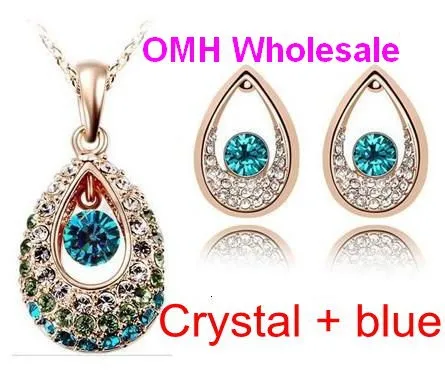 

OMH wholesale Angel Tearl 18KT white gold Austrian crystals fashion Pendant Earrings + necklace Jewelry set 4288