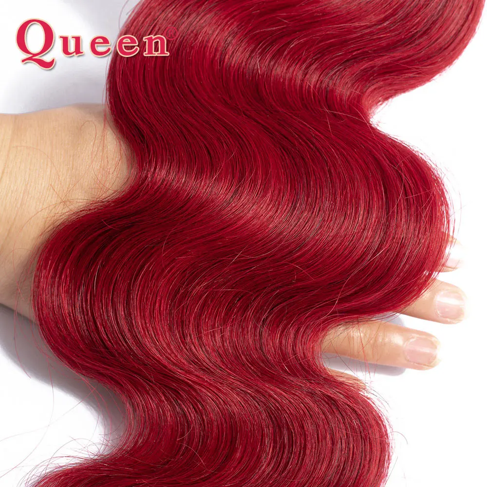 Queen hair продуктов(не подвергавшиеся химическому воздействию) в пучках, волнистые волосы, для придания объема, 1/3/4 Связки эффектом деграде(переход от темного к 1B/цвет красного вина два тона человеческих волос ткать