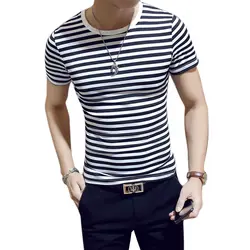 Для мужчин футболка мода o-образным вырезом с коротким рукавом Slim Fit Черный и белый плюс Размеры полосатая футболка человек футболка новый