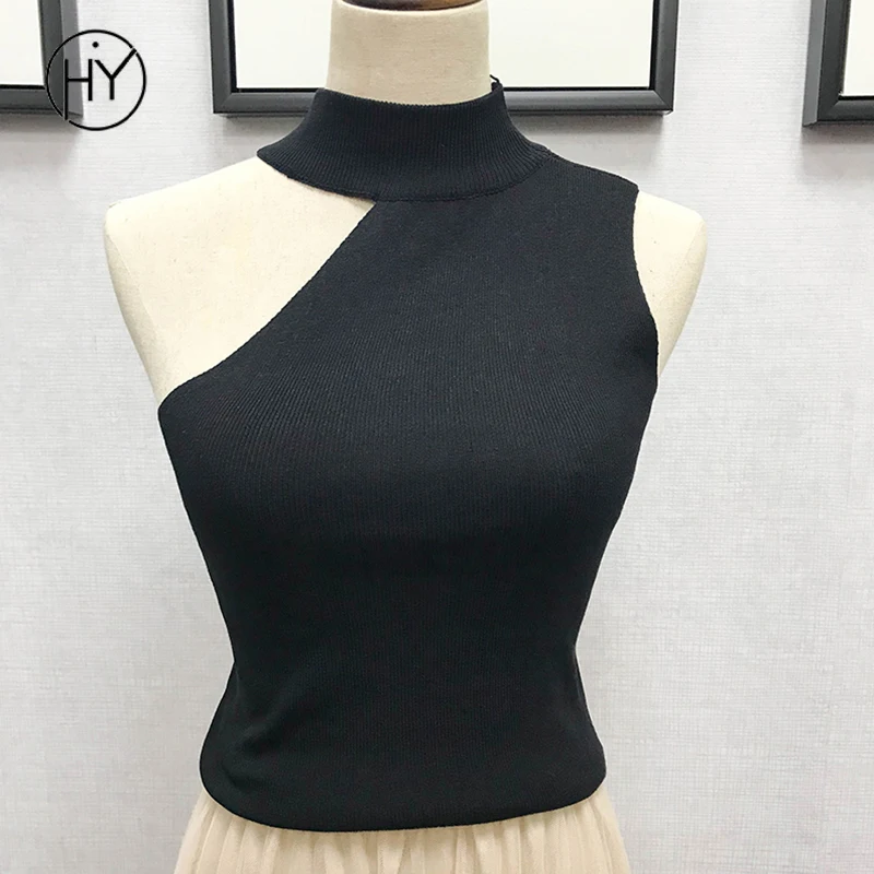 

Knitted Tank Tops Women Sexy Colder Shoulder Black Solid Casual Tank Tops Tees Sleeveless Women Tees Fitness Top 2018 Summer