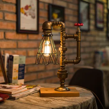 

American Industrial Pipe Vintage table lamp light LED tafellamp bedside bed lamp table lamps for bedroom Living room dining room