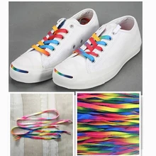 Цветные радужные шнурки; белые парусиновые туфли; Цвет градиентный; красный, желтый, синий, зеленый; Разноцветные цветные шнурки для обуви