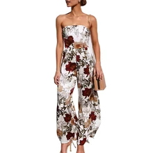 yashangyi Sexy Strapless Jumpsuit For Women Vintage Floral Print Rompers Wide Leg Pants Bohemian Beach Overalls Jumpsuit Femme