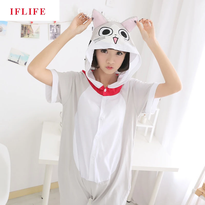 

Chi's Cat Sweet Home Summer Animal Cosplay Costume Onesie Short Sleeve Hoodie Adult Women Men Halloween Holiday Party Homewear