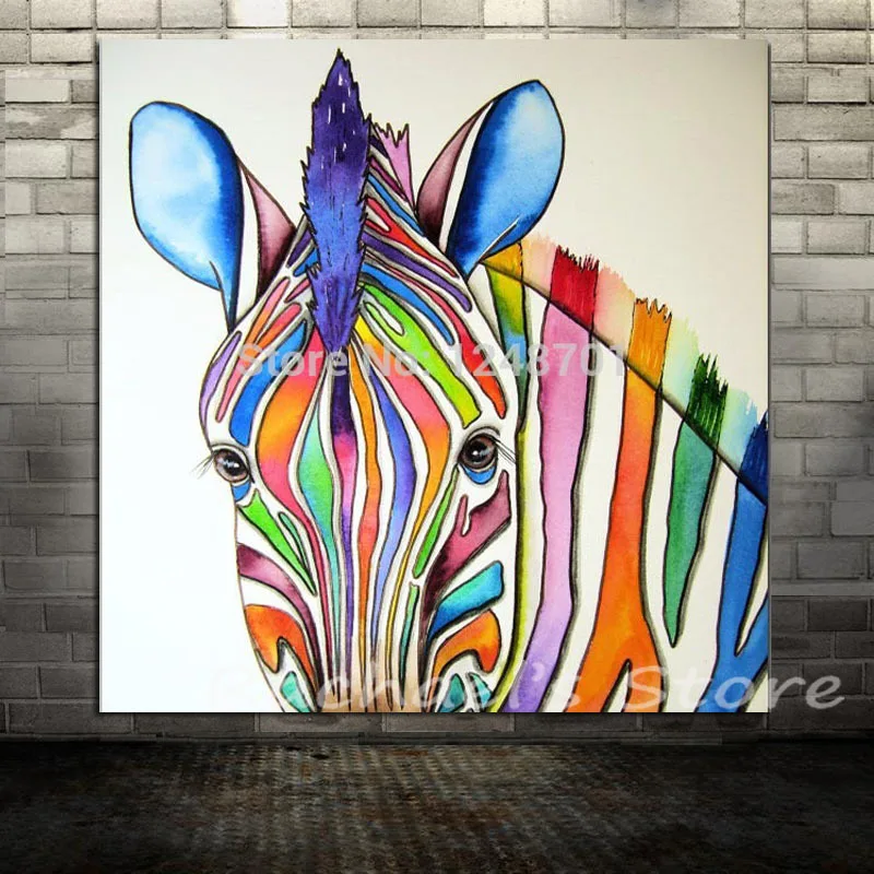 Hand Painted modern colorful zebra oil painting on canvas animal art