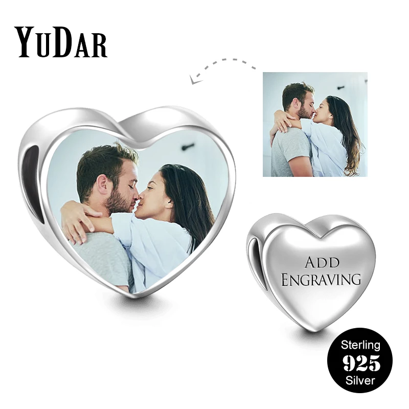 

YUDAR Personalized 925 Sterling Silver Heart Photo Charm for Bracelet Engravable Messages Charm Gifts for Family Lovers YDS-1112