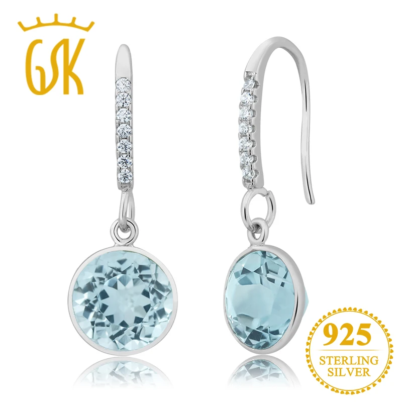 

GemStoneKing Amazing 5.00 Ct 9mm Blue Topaz Dangle Earrings 925 Sterling Silver Fashion Luxury Women Engagement Jewelry