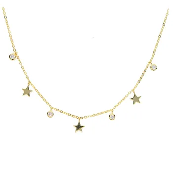 

top quality AAA bezel cz zirconia drop shinny star dainty charm gold 3 colors fashion women 33+7cm star charm necklace