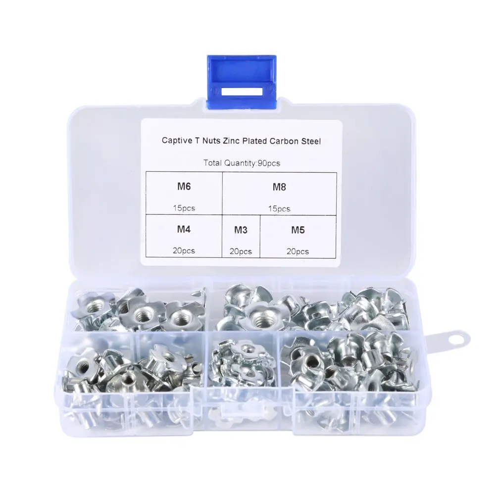 

90PCS M3 M4 M5 M6 M8 Four Pronged T Nut Thread For Wood Insert Four Pronged Furniture Nuts Assortment Bolt Fastener Hardware