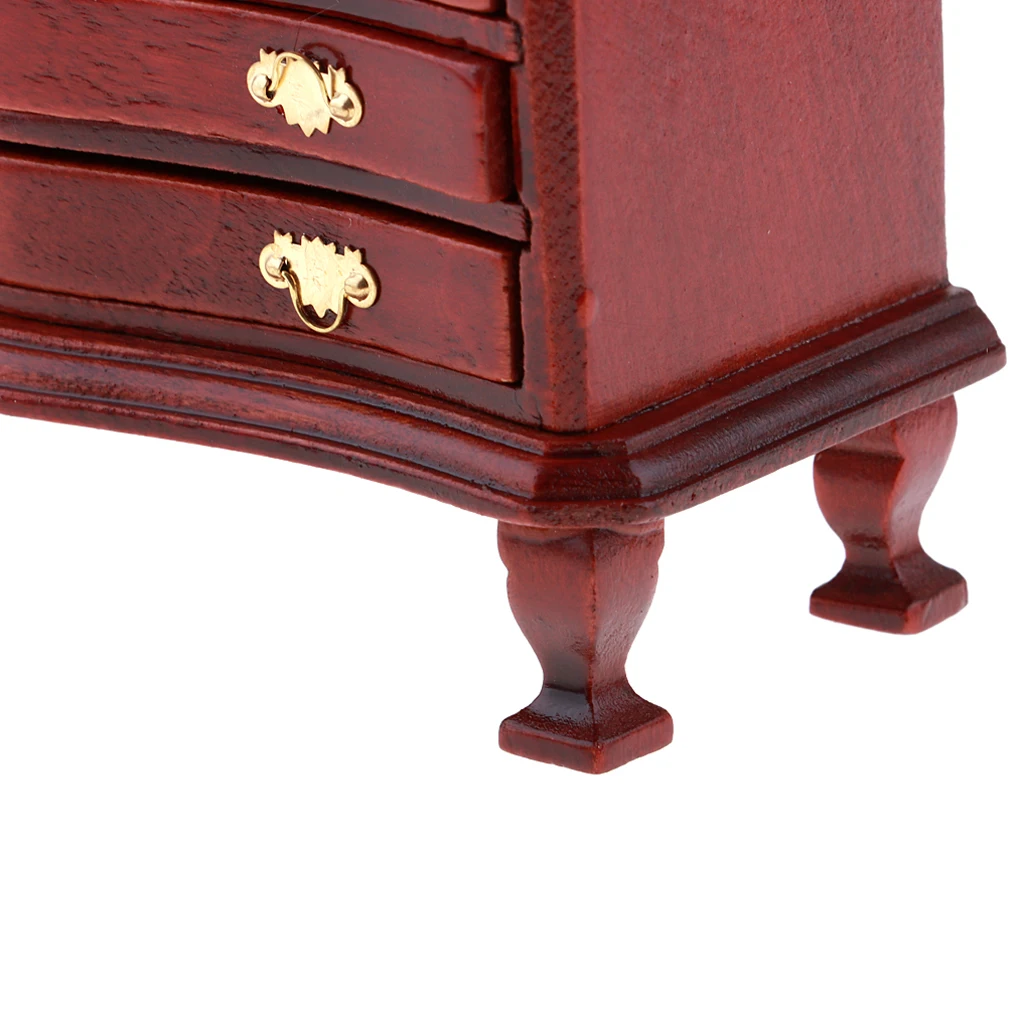 2 Set 1/12 Miniature Wooden 4-Drawer Cabinet Dresser Furniture for Dolls House Any Room Accessories Annatto & White Color