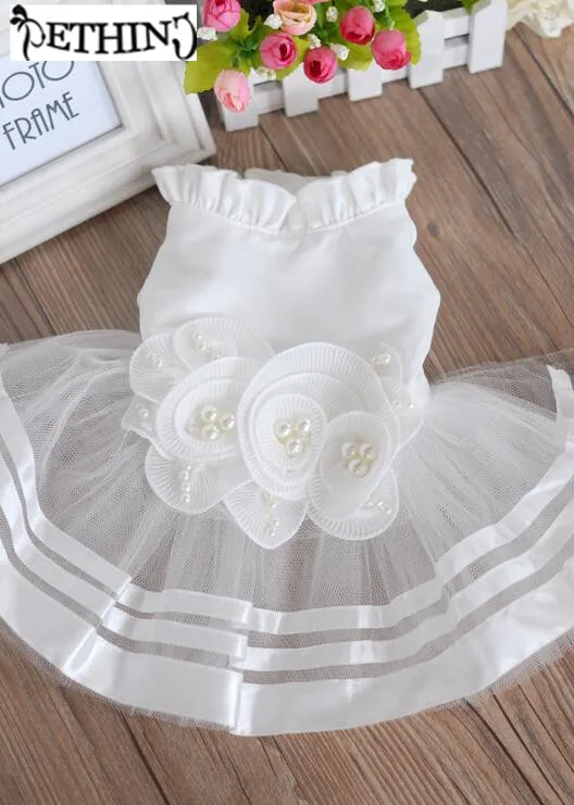 Pearl Inlay Handmade Dog Dress Summer Clothes Floral Dog Dresses
