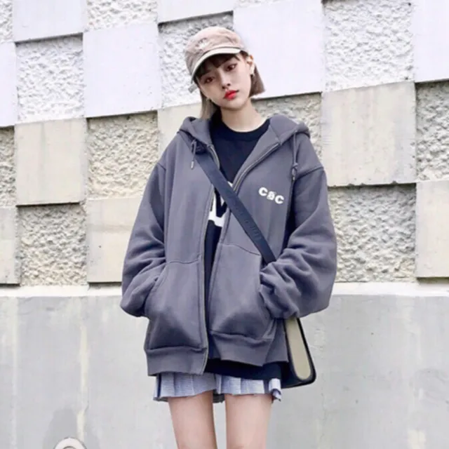 Special Price Autumn and Winter New College Wind Cec Kangaroo Bag Zipper Hoodies Female Harajuku Cotton Loose Plus Velvet Long Sleeve Hoodies
