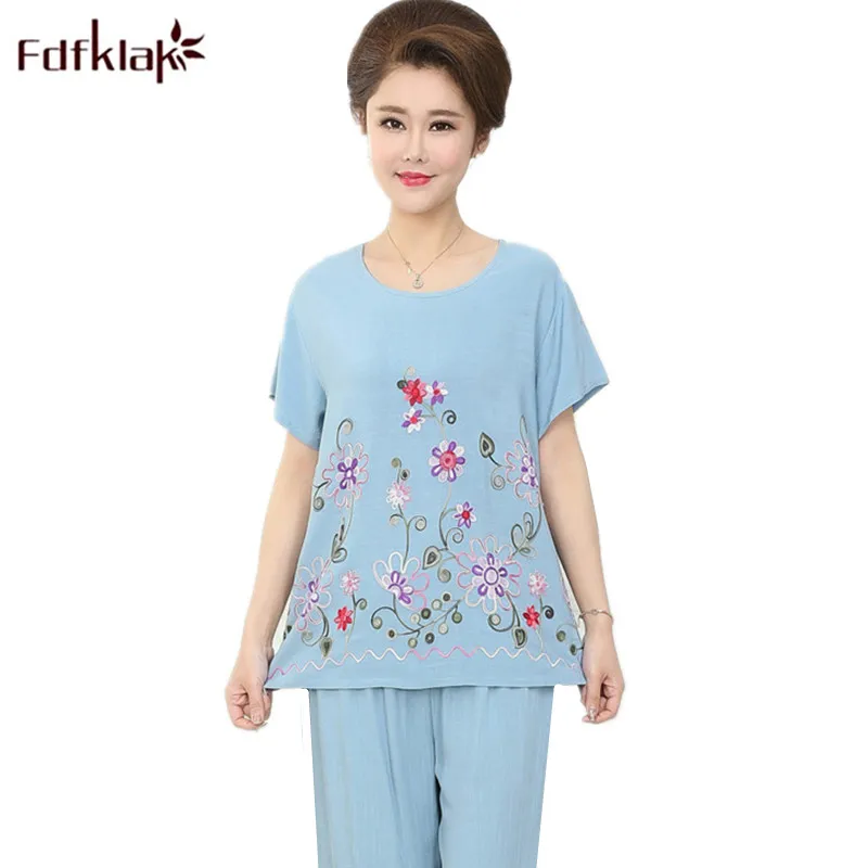 

Fdfklak Plus Size Pajamas Women Summer Pajama Set Print Casual Sleepwear Female Home Wear Pyjamas Suit Pijama Feminino XXL 3XL
