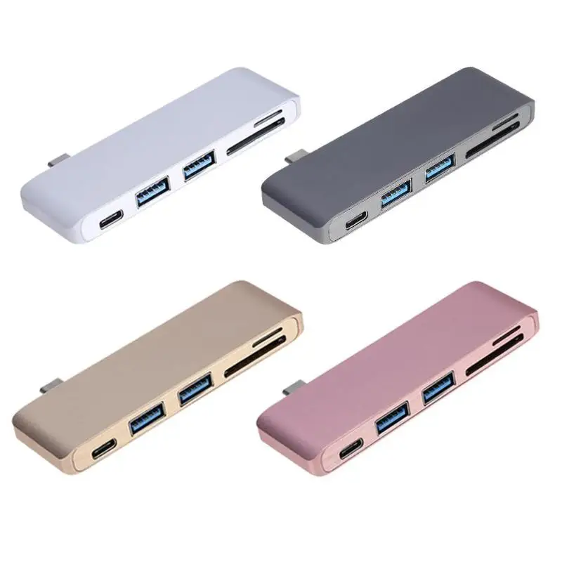

1pcs Aluminum Alloy 5-in-1 Type-C Type C To USB3.0 + Micro USB + Card Reader Adapter Hub For Notebook Laptop