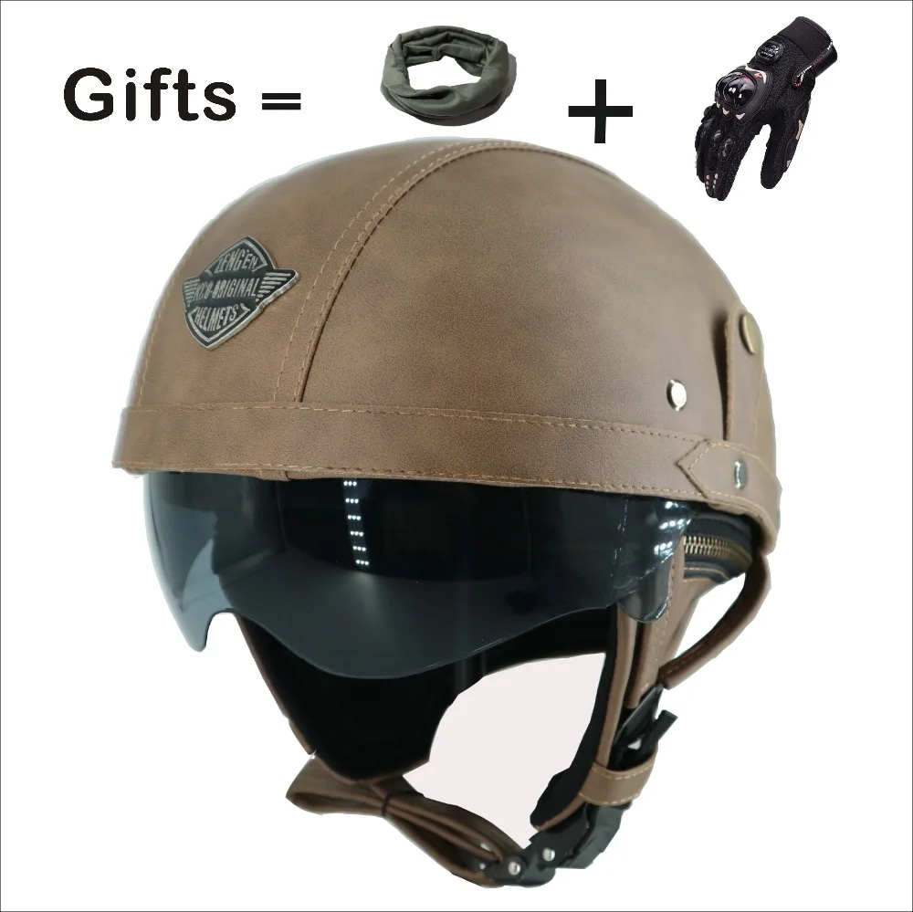 

KCO Adult Motorcycle Vintage Harley PU Leather sun visor and Retractable Goggles and Detachable Warm Collar