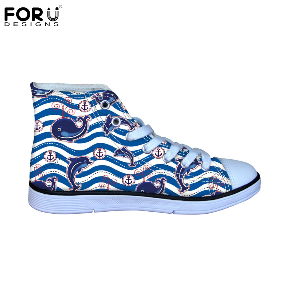 

FORUDESIGNS Blue Sea Cute Animal Dolph Flats Brand Kids Shoes Flats Casual High Top Canvas Children's Comfort Shoes Girls Boys