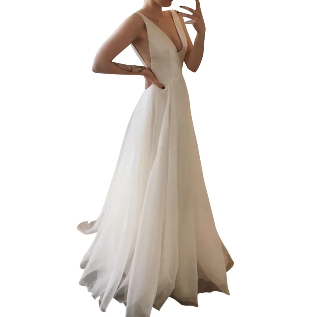 

JAYCOSIN clothes 2019 dress Women Sexy Show back Sexy Deep V Sleeveless Neckless Dress Long Floor-Length Dress