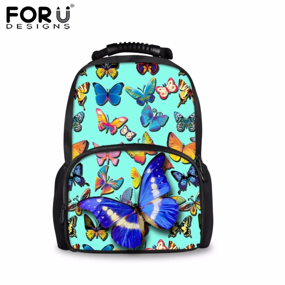 FORUDESIGNS Green 3D Butterfly Women Travel Backpack Canvas Backpacks