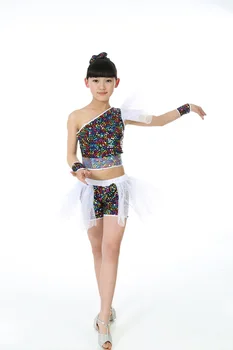 

Girls Sequins Jazz Dance Costume Children DS Dance Clothes Cheerleaders Costumes Ballroom Dancewear