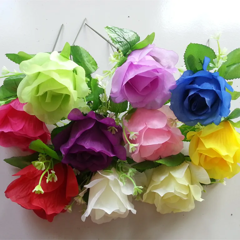 Artificial Silk Applique Rose 10PCS 8*15cm Pink White Blue Red Roses For Wedding Flower Arch 