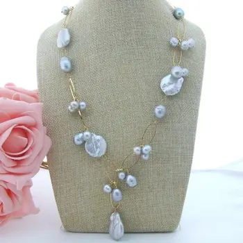 

N060708 21" 20MM Grey Keshi Pearl Necklace