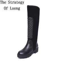 Женские зимние ботинки с высоким голенищем из натуральной кожи на низком толстом каблуке с боковой застёжкой-молнией женские осенне-весенние сапоги большого размера 34–42 SXQ1006