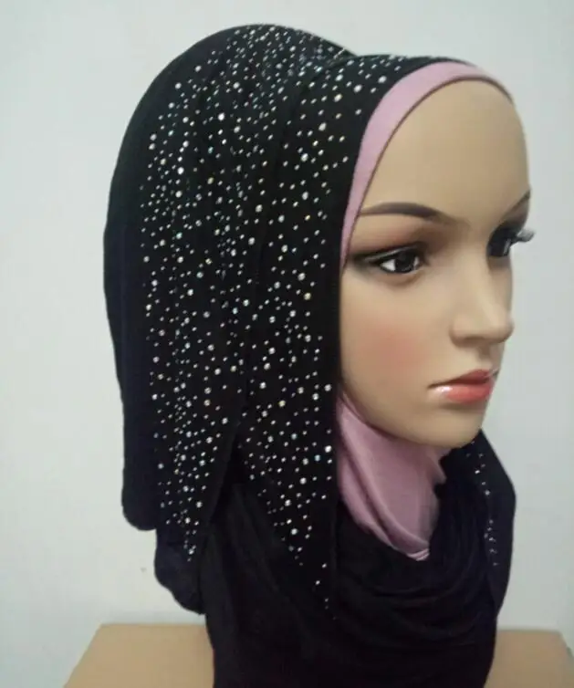 

wrap scarf cotton jersey with shiny rhinestones solid color hijab shawl jersey cotton soft and comfortable 8 colors 20pcs/lot