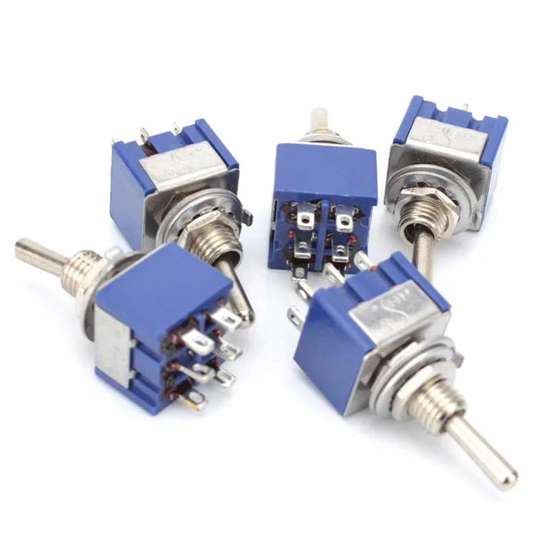 

5Pcs DPDT ON-ON 2 Positions 6-pin Latching Miniature Toggle Switch AC 125V 6A