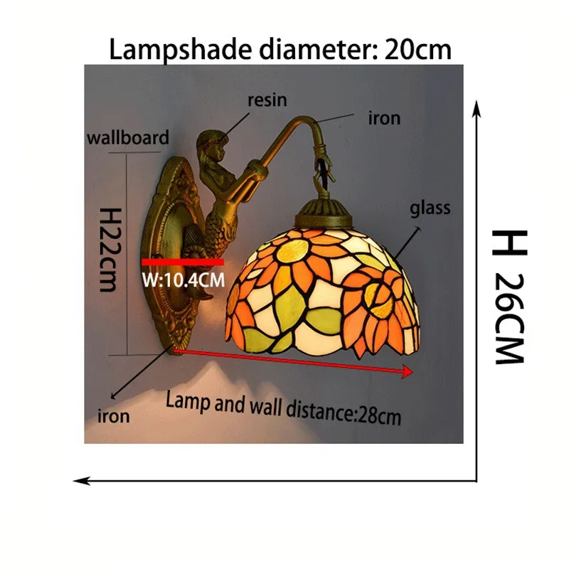 Стеклянный настенный светильник художественный Подсолнух витражный оттенок лампы прикроватная гостиная барное зеркало передняя лампа