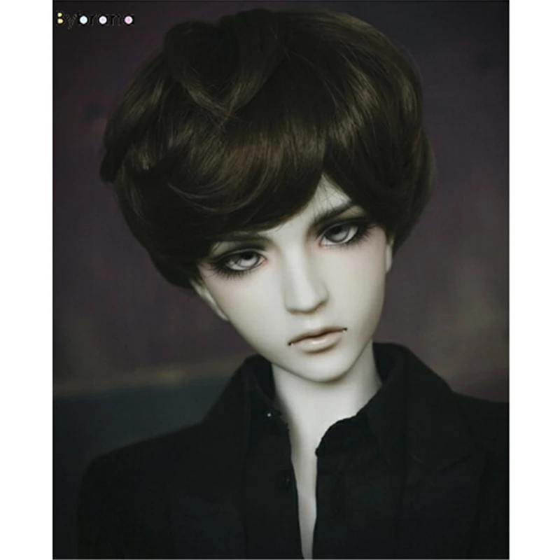 Bybrana Free shipping high quality short dark brown wavy bjd boy doll