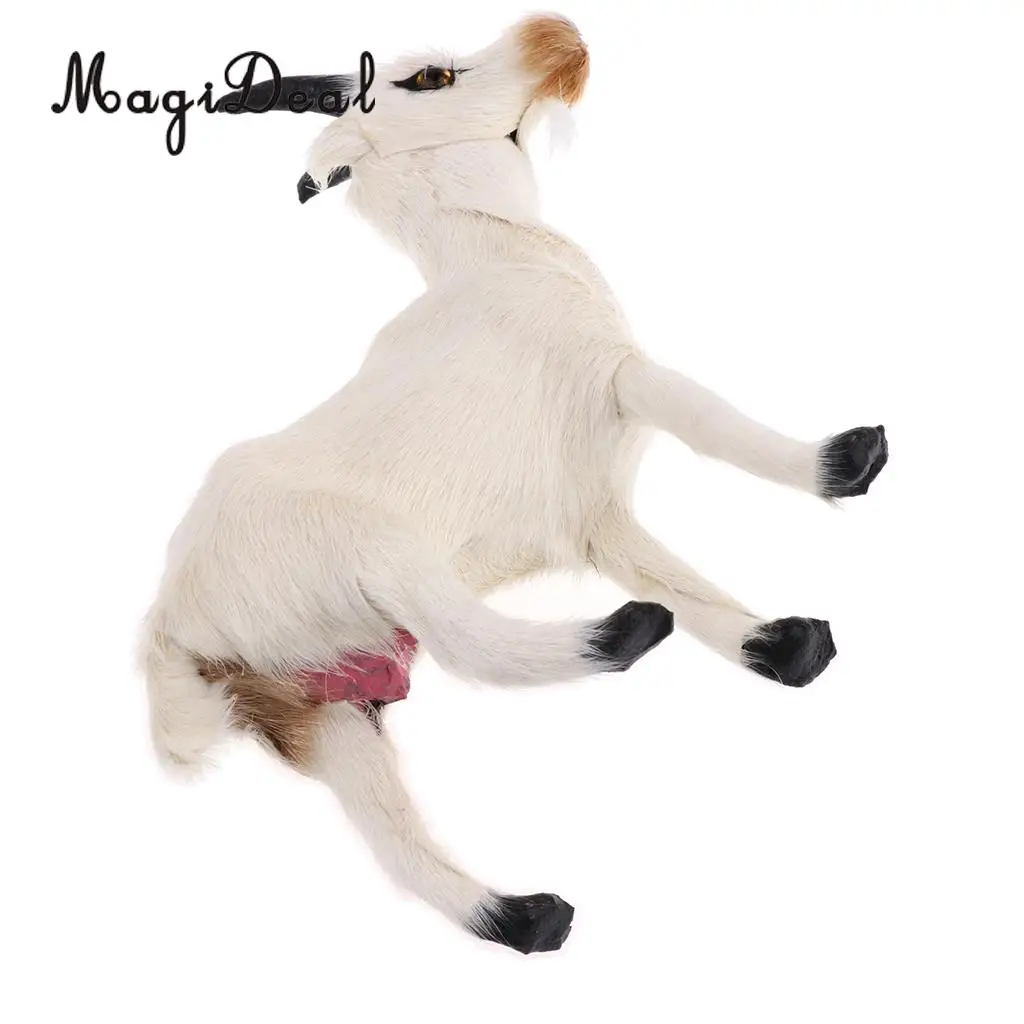 MagiDeal 1Pc Realistic Faux Fur Stanidng Goat Animal Model Figures Cute Plush Toy for Baby Kids Home Bedroom Car Decoration