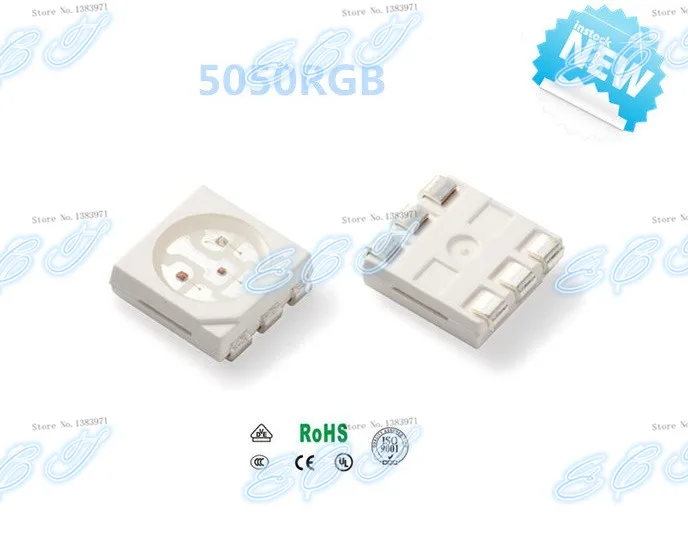 100 шт. SMD/SMT 5050 RGB LED PLCC 6 3 CHIPS RED BLUE 300 500MCD GREEN 1000 1200MCD сверхъяркая лампа шарик|light beads|rgb led