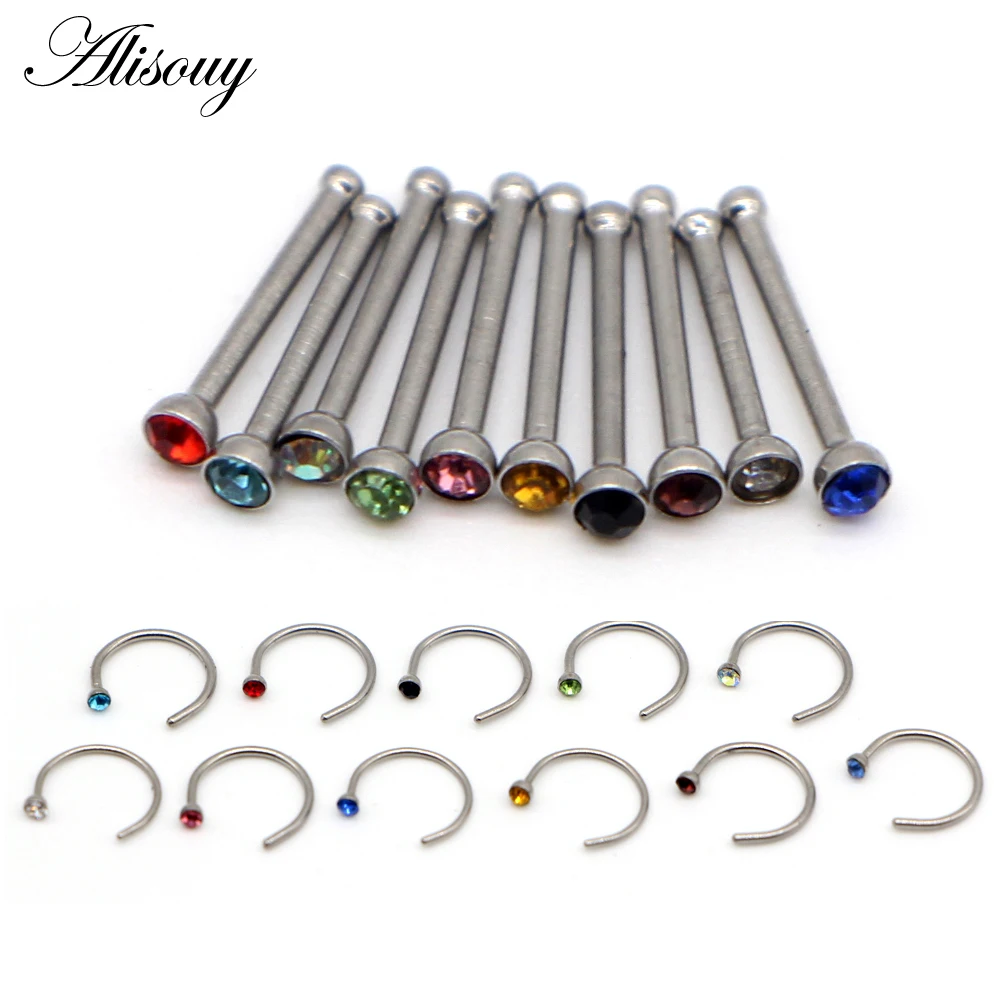 

Alisouy 1PC Stainless Steel 20G tiny 2mm Crystal CZ Nose Ring Labret eyebrow Ring lip Piercings Jewelry septum body jewelry