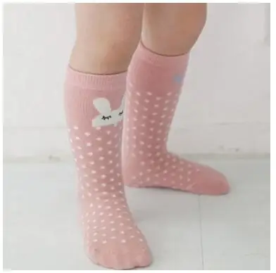 Pink rabbit Носки для девочек гольфы для младенцев, Нескользящие хлопковые носки для малышей Гольфы с принтом лисы для мальчиков теплая одежда для девочек - Цвет: Pink rabbit