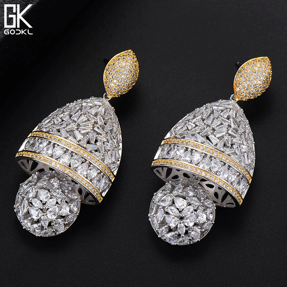 

GODKI 61mm Luxury Water Drop Indian Long Dangle Earring For Women Wedding Zirconia CZ African Bicolor Bridal Dangle Earring 2018