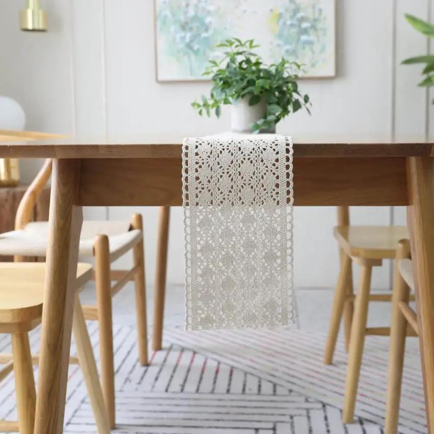 White cotton embroidered table runners for wedding birthday home dinning table runner TV