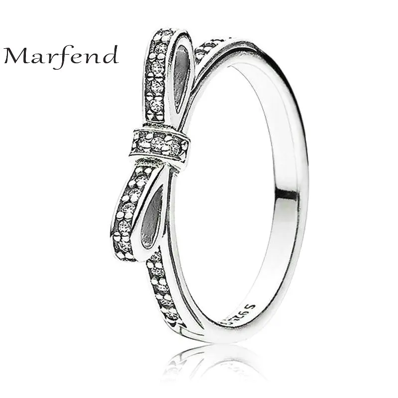 

Marfend Fine Detail Authentic Sterling Silver 925 Sparkling Bow Knot Stackable Micro Pave CZ Rings for Women Wedding Jewelry