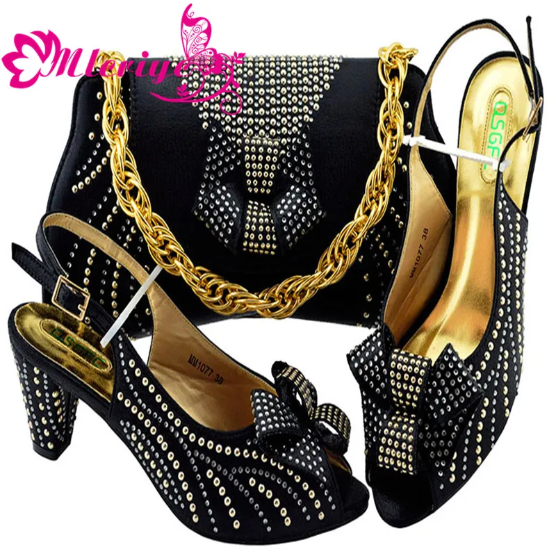 New Arrival Italian Shoes with Matching Bags 2019 Women Wedding Shoes and Bag Set MM1077 with Rhinestone Party Pumps