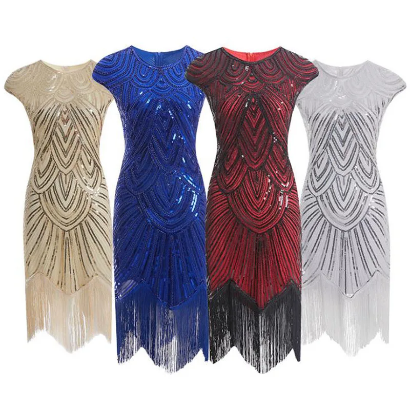 

Women 1920s Diamond Sequined Embellished Fringed Great Gatsby Flapper Dress Retro Tassle Croche Midi Party Dress Ukraine Vestido