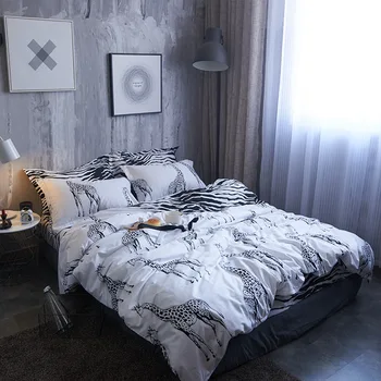

Black and white stripes Digital print Bedding Set Quilt Cover Design Bed Set Bohemian a Mini Van Bedclothes 4pcs BE1278