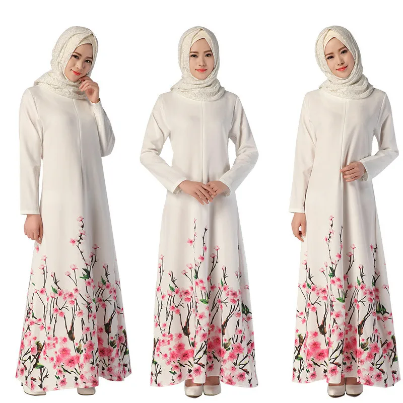 

Women Maxi Long Sleeve Long Dress Retro Floral Moroccan Kaftan Caftan Jilbab Islamic Abaya Muslim Turkish Arabic Robes Gown