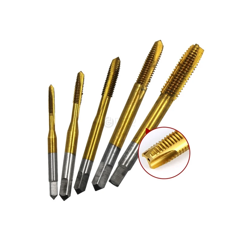 

HSS Titanium Machine Right Hand Tap Drill 3 Flute M3 M4 M5 M6 M8 M12 Spiral Point Thread Plug Handle Taps Die Set