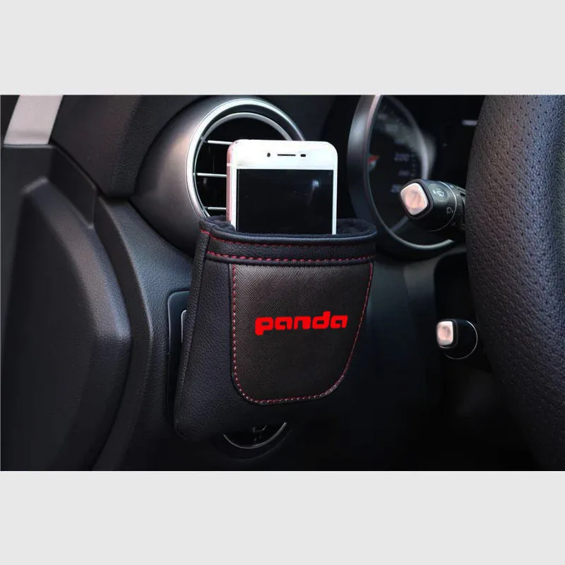 Для Fiat клипсы «панда» на выходе воздуха автомобиля вентиляционное отверстие Stow аккуратное хранение PU кожаный чехол-кошелек Автомобильный держатель для телефона - Название цвета: blackred