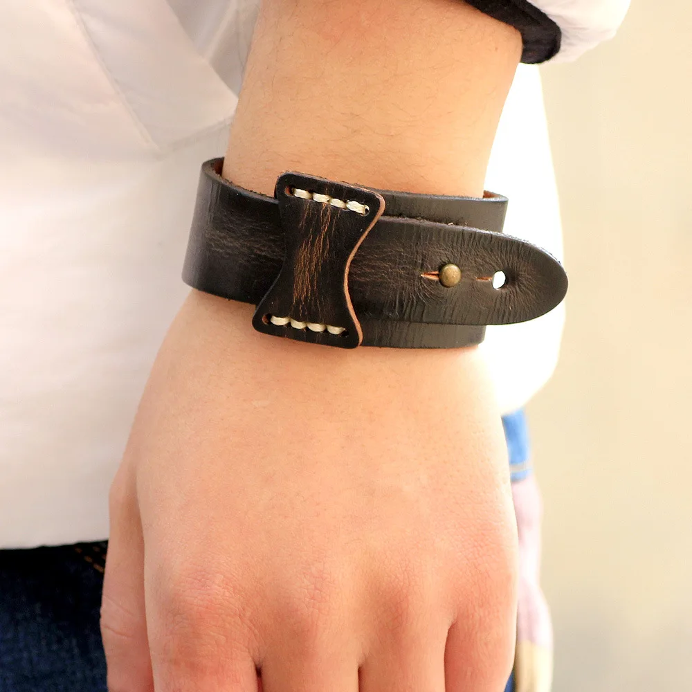 SIZZZ 26 5 см в длину 3 ширину панк Kelp ретро складчатый кожаный браслет|bracelets for|leather
