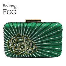 Boutique De FGG клатч с зеленым цветком, женские вечерние сумки, свадебная сумка с кристаллами, вечерние сумочки на цепочке для коктейлей, Сумочка через плечо