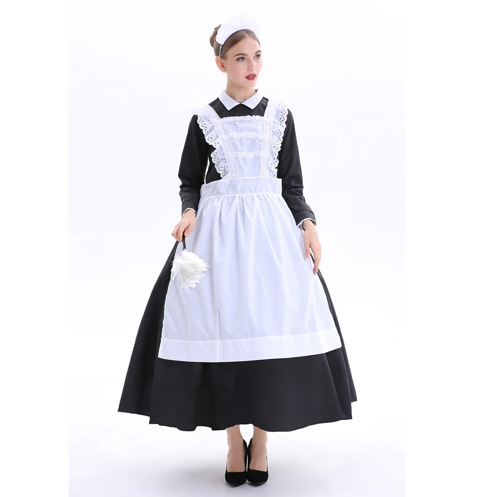 

Black Women's England Maid Long Dress Costume for Bavarian Tradition Beer Waitress Maid Costumes Plus Size S-3XL