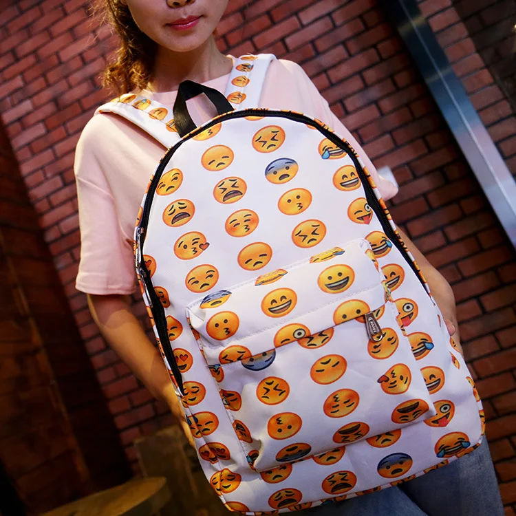 

Free shipping EMOJI cartoo Japanese Harajuku Smiling face pattern Funny expression printing gift Backpacks Leisure bag schoolbag