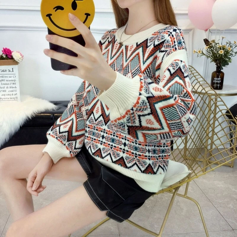 

Korean Women clothes Autumn Winter New Fashion College style Retro Plaid Casual Knitted Long sleeve Pullovers Sweater Women